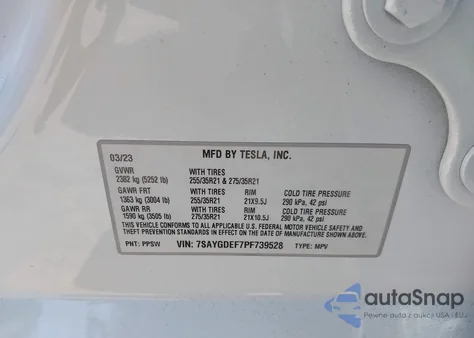 2023 Tesla Model Y Performance Dual Motor All-Wheel Drive z USA, uszkodzony, nr VIN 7SAYGDEF7PF739528